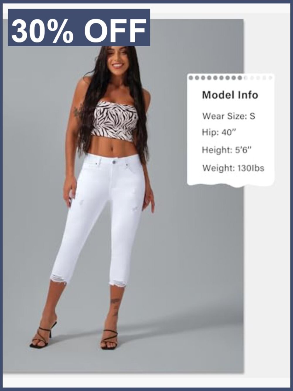 Mid Rise Capri Skinny Ripped Stretch Cropped Distressed Jeans - Picture 5 of 7
